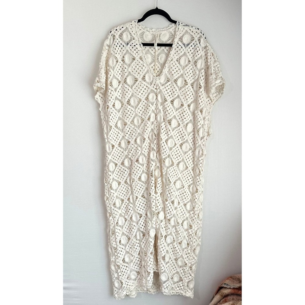 Anthropologie Cream Crochet Swim Coverup